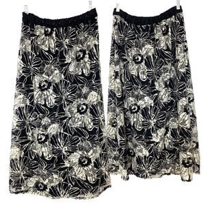 Vintage Pull-On Midi Skirt L Gauzy Dark Floral Overlay Fairy Whimsigoth Flowy